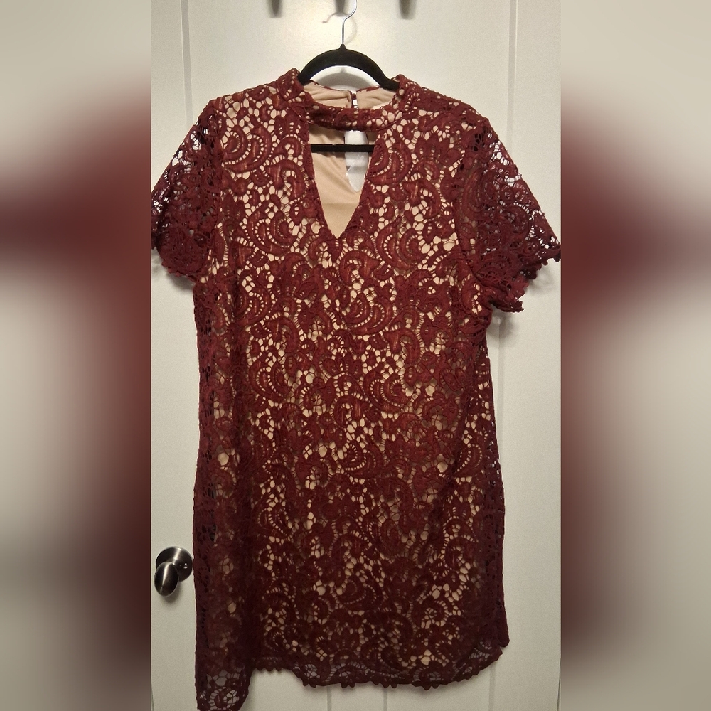 2X Blu Pepper Burgundy Lace Illusion Dress